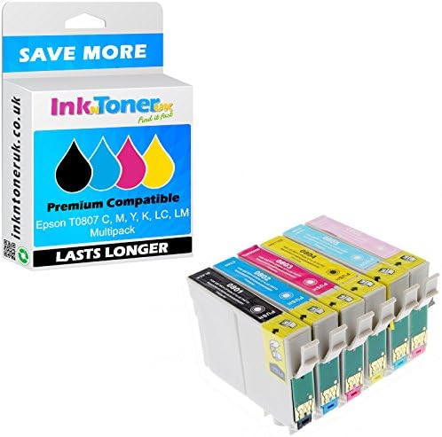 Premium Compatible for Epson T0807 C, M, Y, K, LC, LM Multipack Ink Cartridges (C13T08074011)