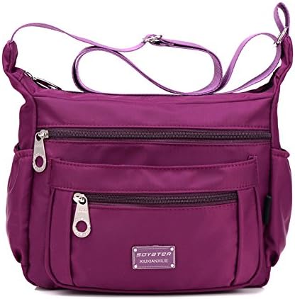 Crossbody Purse for Women, Adjustable Shoulder Strap Handbag w/ Multiple Zippered &amp; Elastic Pockets + Organizer for Wallet, Passport, Boarding Pass &amp; More, Water Resistant Nylon (Grape)