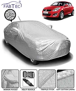 Fabtec Waterproof Car Body Cover for Maruti Swift (2012-2017) with Mirror and Antenna Pocket and Soft Cotton Lining (Full Bottom Elastic Triple Stitched) (Metallic Silver)