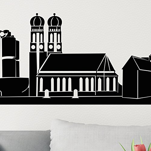 Wandkings Skyline Wandaufkleber Wandtattoo – 125 x 30 cm in schwarz – Deine Stadt wählbar – München - 2