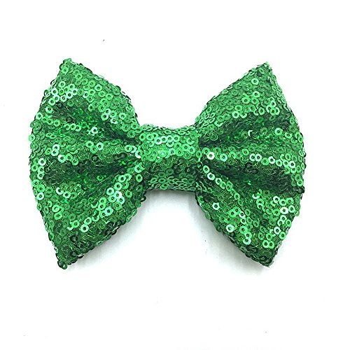 PrettyBoutique 4 Inches Girls Sequin Glitter Sparkle Hair Bow Clip Accessories (Green)