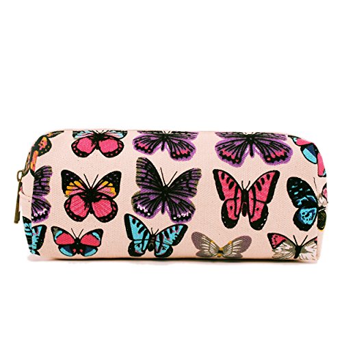 Miss LuLu Women Girls Canvas Students Pen Pencil Case zipper Bags Cosmetic Travel Makeup Bags Pouch Box (Butterfly Beige)