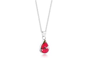 NATURAL FLOWER JEWELLERY Sterling Silver Small Tear Drop Pendant Made With A Real Poppy