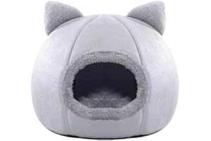 ZENTAURUS CASA para Gatos Felpa - CASITA Interior para Perro - Cama INCLUIDA EN LA Cueva para Perros Y Gato - CASETA Interior para Perros Y Gatos (Gris, M: 36X36 (<6KG))