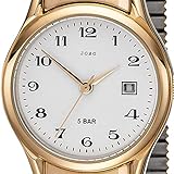 JOBO Damen Armbanduhr Quarz Analog Edelstahl gold vergoldet Flexband Datum