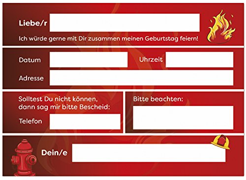 16 Einladungskarten zum Kindergeburtstag – Motiv Feuerwehrmann – für Kinder, Jungen, Mädchen,Feier Geburtstagseinladungen im Set - 2