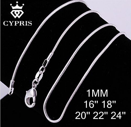 Unisex 1mm 925 silver stamped snake chain necklace, different sizes