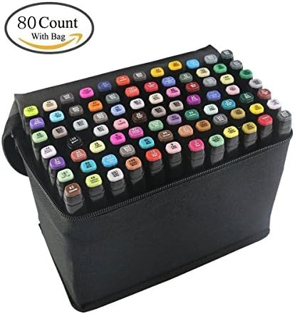 MAICI 80 Colors Set Art Dual Tips Marker Pens with Fine and Broad Tip Sketch Mark Pen (Black, 80)