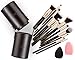 Niré Beauty 12 Makeup Brushes Set with Brush Holder and Silicone Brush Cleaner, Rose Golden + Blender
