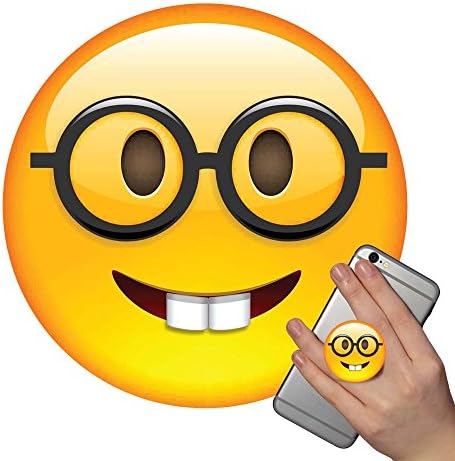 Emoji Pop Phone Socket Holder Grip Accessory Expanding Stand Mount Bracket for iPhone Mobile iPod iPad Samsung Galaxy Tablet Android Smartphone Prime for Girls for Boys White Black Rose Gold Marble Fun (Nerd Face)