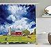 Produktbild JIEKEIO Country Shower Curtain, Landscape Scenery View Warehouse Barn Clear Clouds Fields Photo, Fabric Bathroom Decor Set with Hooks,60 * 72inch, Blue White Red Aplle Green