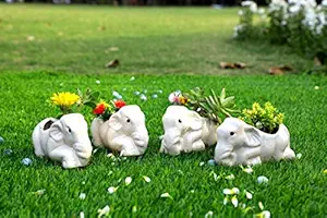 Lyallpur Stores Ceramic Planter Pot Elephant Shape - Small (White Color, 7 cm) Plant Not Included