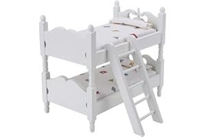 BICAQUU Letto a castello per casa delle bambole, 1:12 Mini letto per casa delle bambole In miniatura simulato in legno Letto a castello Modello di accessori giocattolo(bianca)