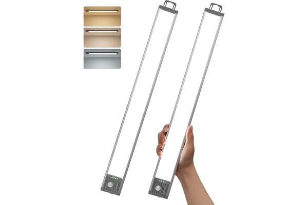 GOODEA 44,5 cm 4 500 mAh inbyggd lampa kök LED rörelsedetektor inomhus ljus | 3 lägen, 3 CCT & dimbar skåpbelysning, LED-list magnetisk lampa för köksunderskåpsbelysning, 4 stycken