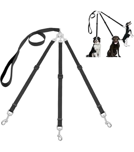 Guinzaglio Triplo Anti-Groviglio Per Cani - Accoppiatore Elastico Per 2-3 Cani (Nero, 45cm)