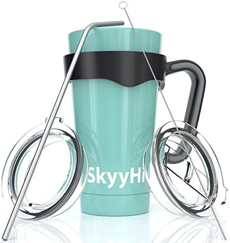 6-Piece Stainless Steel Vacuum Insulated Tumbler Set (20 oz or 30 oz Tumblers), Tea Cup or Coffee Travel Mug with Handle, 2 Lids, Straw & Brush - Double Wall Insulation for Hot & Cold Drinks