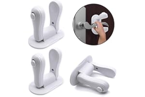 ALBOYI 3 Pack Child Proof Door Lever Lock Rotation Design Handles Lock Strong Adhesive Baby Safety Lock Door Handle, No Drill, No Screw(White)