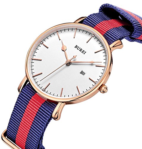 Burei Herren 's Rose Gold kratzfestes Saphirglas Objektiv Datum Kalender Przise Quarz-Uhr mit Stoff Armband Burei Herren 's Rose Gold kratzfestes Saphirglas Objektiv Datum Kalender Przise Quarz-Uhr mit Stoff Armband