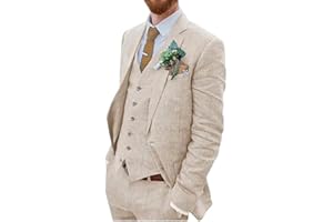 BOTONG Costume de mariage 3 pièces en lin pour hommes, deux boutons, smoking simple boutonnage, revers en pointe, costume d’affaires, style décontracté