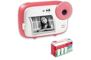AGFAPHOTO AGFA Photo Pack Realikids Instant Cam + 3 Rouleaux Papier Thermique ATP3WH supplémentaires - Appareil Photo Instantané Enfant, Ecran LCD 2,4', Batterie Lithium, Miroir Selfie et Filtre Photo - Rose