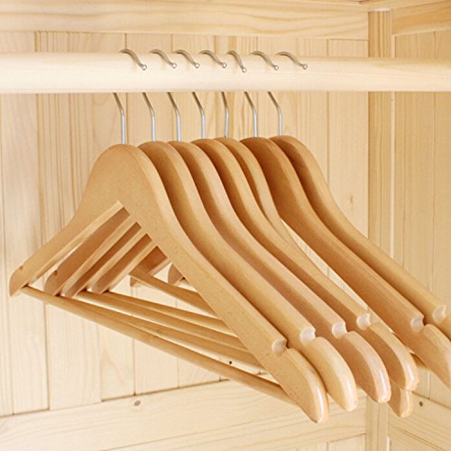 logei® 20 Stück Holz Kleiderbügel Holzbügel Garderobenbügel mit Hosenstange Rutschfest Natur gut Qualität - 5