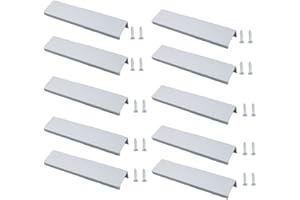 JNRFTY 10Pcs Mount Finger Edge Pull,Hidden Drawer Pulls,Aluminum Hidden Handle Concealed Tab Pulls for Home Kitchen Door Drawer Cabinet (Sliver,120mm Total Length)