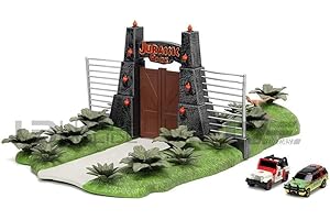 JADA TOYS Jurassic Park 30th Anniversary Jurassic Gate Nano Scene Diorama w/ Two 1.65" Die-Cast Cars, Toys for Kids and Adults
