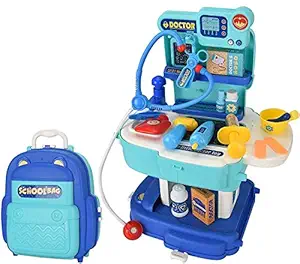 Y MOX Plastic 31 Pcs Cute Design School Bag Doctor Tools Toy Set for Boys & Girls Medical Learning Doctor Toy with Portable School Bag Multicolor 3 Years and up Pack of 1