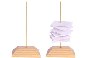 LELADY JEWELRY LELADY Porte Mémo pour Factures, 2 PCS Fourche Ticket de Caisse, Porte-Mémo Pique-Fiches, Pique-Note en Métal, Support Fourchette Mémo Receipt Spike avec Base en Bois