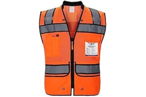 UNINOVA Warnweste für Herren and Damen -Mit 6 Vordertaschen und Reißverschluss, Reflektierende Weste Arbeitsweste EN ISO 20471