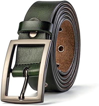 McFanBe Women Leather Belt for Lady Girls with Alloy Buckle for Dreess Jeans 1.1" Width (L(34"-38"), Type2:Green)
