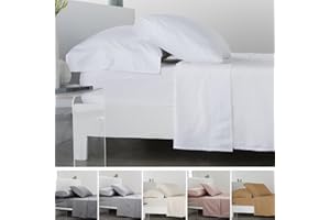 COTTON ARTean Juego de sábanas 135x190/200 Saten algodón Egipcio 300 Hilos LEUNA blanco 3 piezas: Encimera, 1 Funda de Almohada, Bajera Ajustable