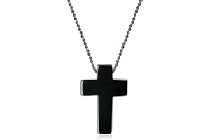 COAI Black Obsidian Cross Necklace for Men Women, Confirmation Necklace Leather Cord/Stainless Steel Chain