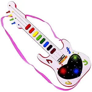 Aseenaa Musical Mini Guitar Instrument With Sound & 3d LED Lighting Toy | Battery Operated Electronic Music And Lights Guitars Gift Toys For Boys Girls Kids And Toddlers | Size:12 Inch | Colour : Pink