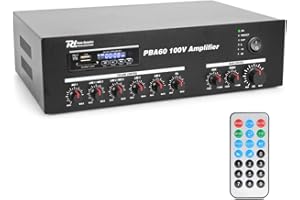 Power Dynamics PBA60 Bluetooth Amplifier 60W - 100V Line Amp with MP3 Player, USB/SD, EQ, IR Remote Control for Commercial PA Audio Systems