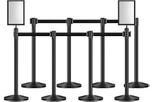 VEVOR Poteau de guidage, 8 pcs, barrière de balisage pour contrôle de foules, avec base creuse, poteau en acier au carbone, sangles rétractables et 2 supports de panneau, pour théâtre, fête, mariage