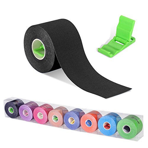 Kinesiologie Tape Tapeverband (Packung mit 1 oder 2) 5cm Breite x 5m Rollenlänge Sport Physio Tape Zream Elastisches Therapeutisches Tape für Plantarfasziitis, Knöchel, Schienbeinkantensyndrom, Knie, Gelenk, Handgelenk, Rücken, Schulter, Hals, 8 Farben Verfügbar. Zusätzlich einer Mini Universal Handy Tischhalterung