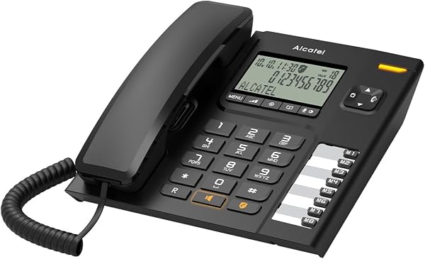 ALCATEL T78 - Teléfono con Cable - Pantalla Grande - Manos Libres - Bloqueo de Llamadas - Indicador Luminoso de Llamada entrante - Botón de rellamada - 8 Teclas de Memoria Directa - Negro - 1