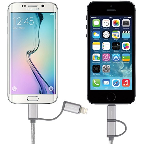 CABBRIX 2in1 Micro USB / Lightning Daten- und Ladekabel für iPhone 5 5S 6 6S 7 Plus, iPad mini 2 3 4 Air 2, Samsung Galaxy S3 S4 S5 mini S6 S7 Edge A3 A5 J5 Note 4 5, Huawei P8 Lite, Lumia 650, Sony, Android, Gamepad Controller XBOX PS4 2 Meter - 4