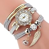 HUIHUI Uhren Damen, Geflochten Armbanduhren Günstige Uhren Wasserdicht Casual Analoge Quarz Uhr Luxus Armband Coole Uhren Lederarmband Mädchen Frau Uhr (Grau)