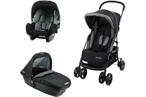 NANIA Passeggino TEXAS per bambini da 6 a 36 mesi - Con posizione reclinabile + Beone seggiolino auto raccomandato 4 stelle ADAC Grp 0+ (0-13 Kg) + Culla 0-6 mesi