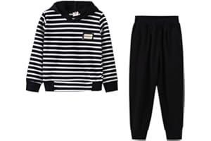 amropi Ragazze 2 Pezzi A Righe Abbigliamento Set Cappuccio Felpa e Jogging Pantaloni Inverno Tuta per 4-15 Anni