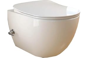 CREAVIT FE322.05 integrierten Kalt und Warmwasser Armatur SPÜLRANDLOS Hänge Dusch Wc Taharet Bidet Taharat Intimdusche inkl. Slim Soft-Close Deckel