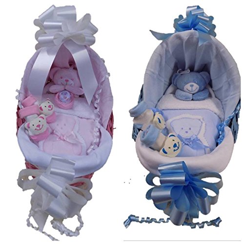 BABY HAMPER Basket Gift BLUE PINK TEDDY MOSES Nappy Cake Maternity Bear Comforter (Blue)