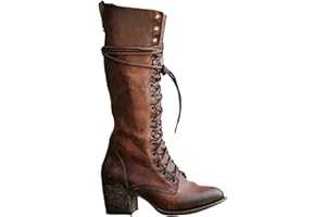 SIULAS Mittelalterliche Cosplay Stiefel - PU Leder Stiefel High-Heeled Schuhe - Mittelalterliche Mid-Calf Stiefel Knie Länge Schnürsenkel Schuhe Festival LARP Schuhe für Cosplay