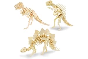 Georgie Porgy Drewniane puzzle 3D, kolekcja puzzli, zestaw puzzli, zestaw do budowy, rękodzieło drewniane, dla dzieci, puzzle, zabawka w wieku 5 + opakowanie 3 (tros spinozaur, stonaur