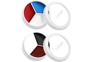 DE'LANCI Peinture Visage Halloween Rouge Noir Blanc Bleu 2 Pcs, Red White Face Painting Clown et Cosplay, Kit Maquillage Halloween Professionnel pour Festivals Carnavals Fêtes SFX Gothique Zombie Vampire