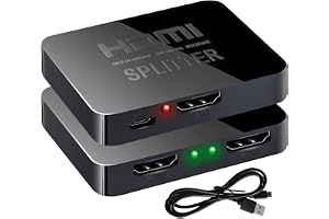 SELIACR HDMI-splitter 1 in 2 ut, 1080P Full HD 3D 4K HDMI-splitter med mikro-USB-strömkabel för dubbla skärmar stöder MacBook, Xbox, PS4, PS3, Blu-Ray-spelare, DVD, HDTV