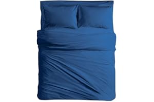 MAXIME MAISON - Bettlaken Set (4 Teilige, Blau/Denim) 100% Baumwolle, für Allergiker geeignet, 1 Spannbettlaken 180x200cm, 1 Bettlaken 240x285cm und 2 Kissenbezüge 52x82cm (BETTBEZUG Nicht ENTHALTEN)