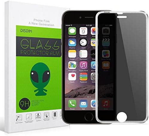 DISDIM [Full Cover] Edge to Edge Aluminium Frame Anti-Spy Privacy Tempered Glass Screen Protector Shield for iPhone 6 Plus 5.5 inch (Silver)
